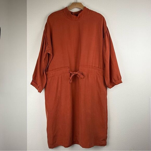 Eve Gravel Rust Sonora Dress Tie Waist Womens Size Medium Pockets - Picture 2 of 14